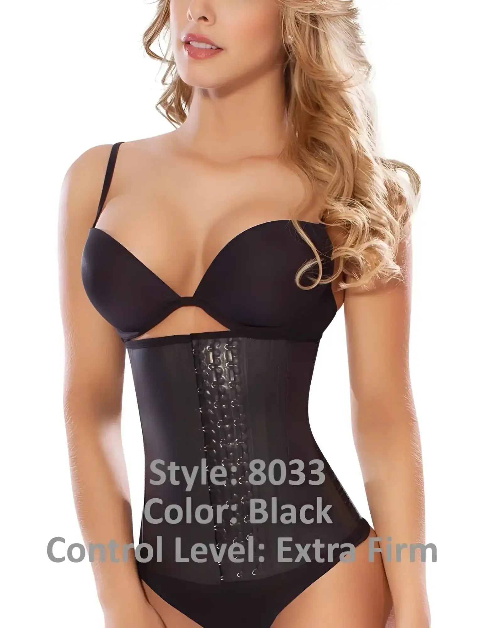Black extra firm Moldeate 8033 workout waist cincher with lace-up front and structured design