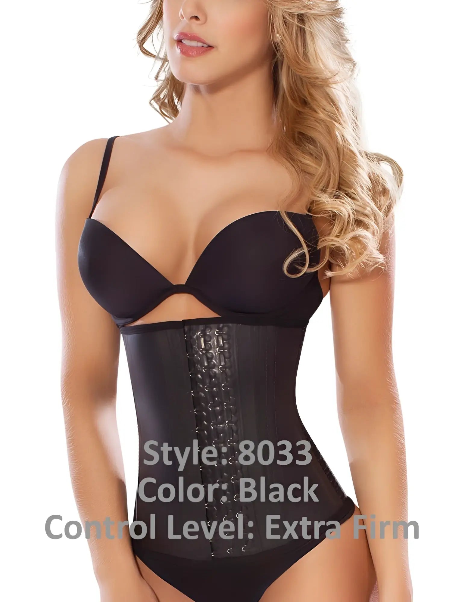 Black extra firm Moldeate 8033 workout waist cincher with lace-up front and structured design