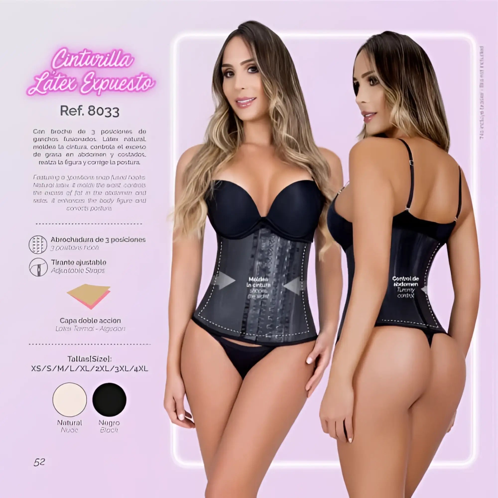 Black latex corset moldeate 8033 workout waist cincher with adjustable straps and three-position boning for shaping