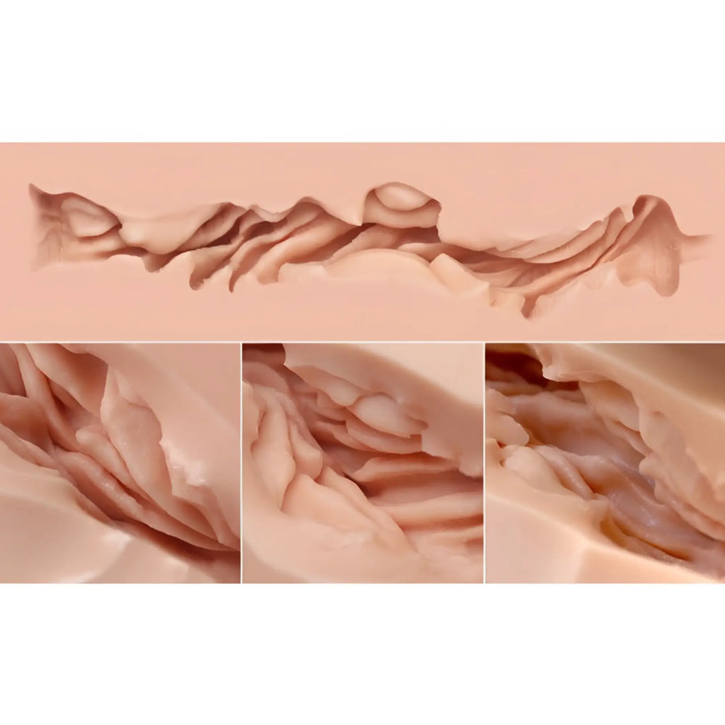 Naked Factory Jessica hand held torso masturbator in soft peach silicone with textured undulating surface