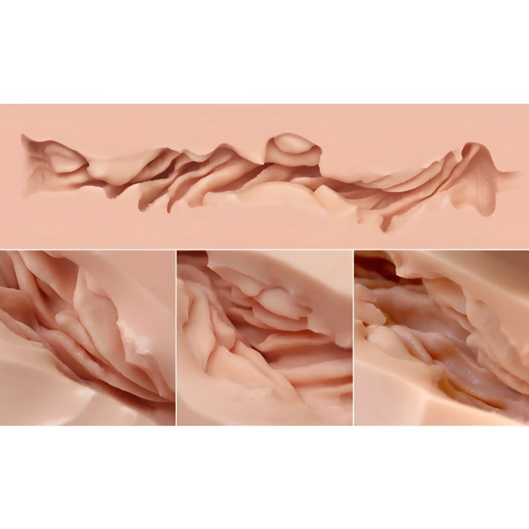 Naked Factory Jessica hand held torso masturbator in soft peach silicone with textured undulating surface