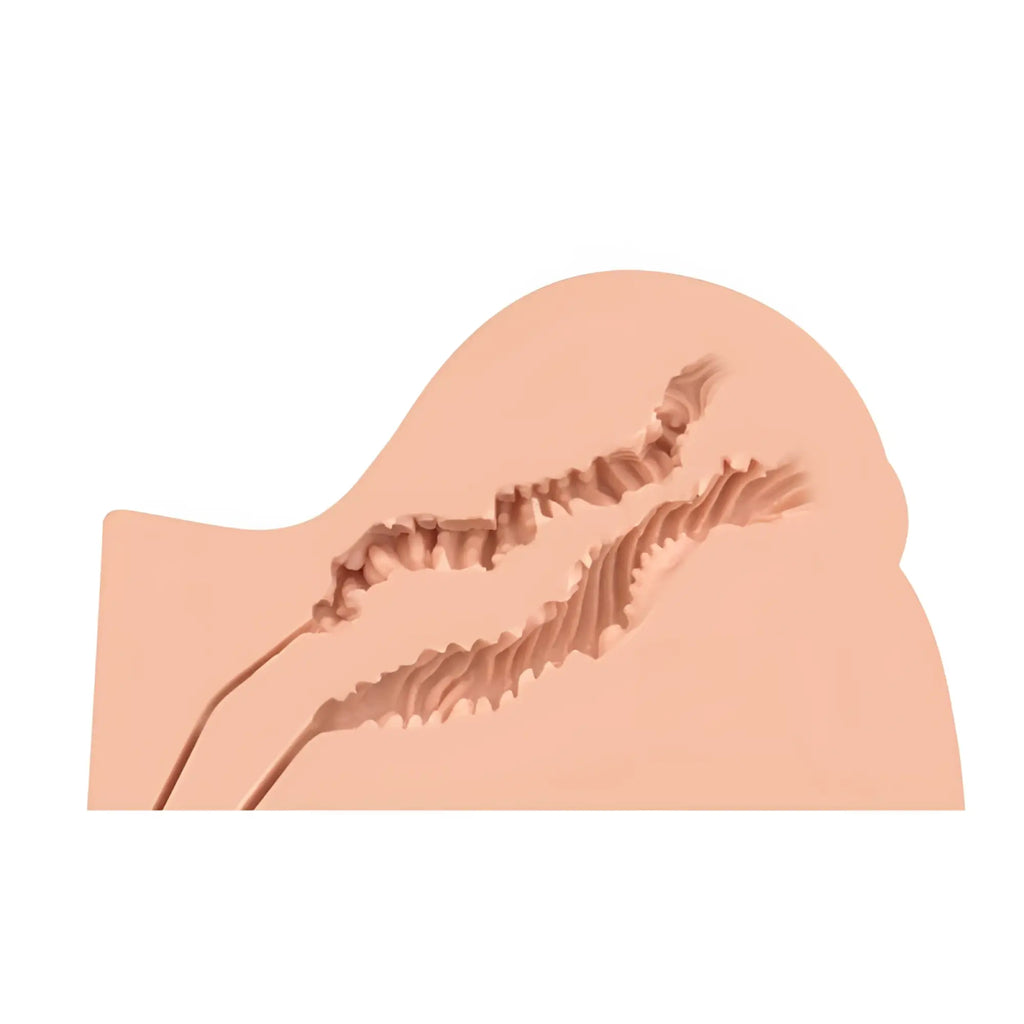 A peach-colored silicone mold of a human spine for the naked factory kate doggy style mini hip product