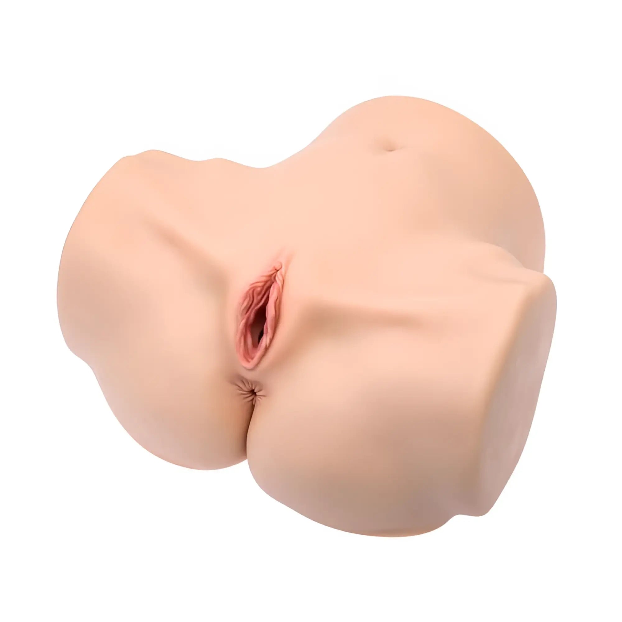 Beige silicone anatomical model of female lower torso with realistic skin texture and detailed genitalia naked factory laura real hip