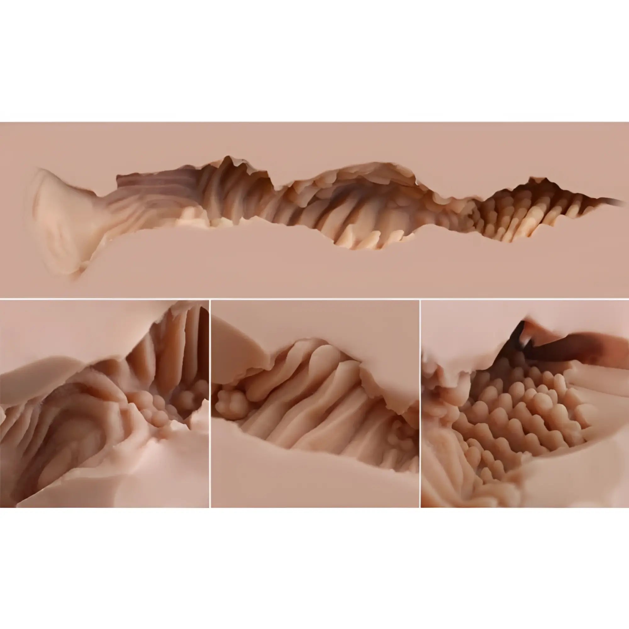 A beige sculpted silicone massage roller with textured ridges and bumps from Naked Factory Nicole Doggy Style Real Hip