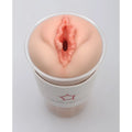Peach-colored silicone anal plug in clear cylindrical container for naked factory pussy masturbator blair product