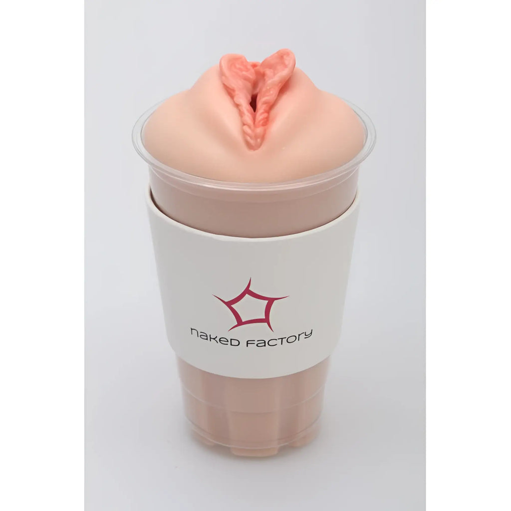 Pink silicone naked factory pussy masturbator dani in clear plastic cup with white sleeve for adult use