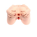 Realistic silicone anatomical model of human torso with hands featuring red nail polish around genital area by naked factory