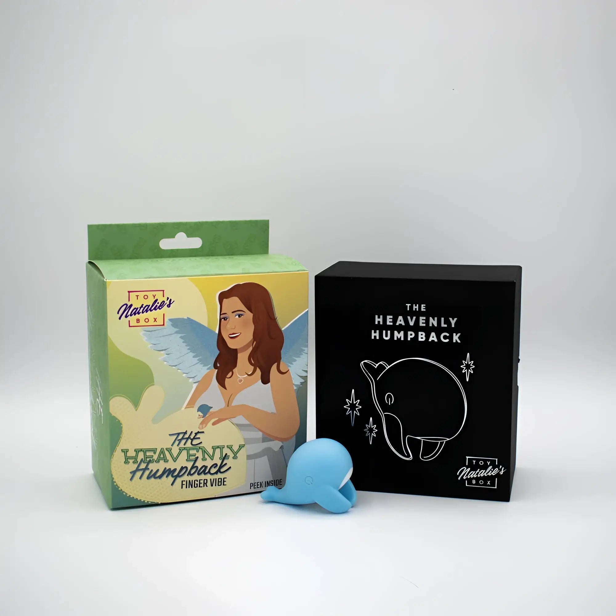 Light blue silicone whale-shaped finger vibe toy from natalies toy box the heavenly humpback finger bullet vibrator