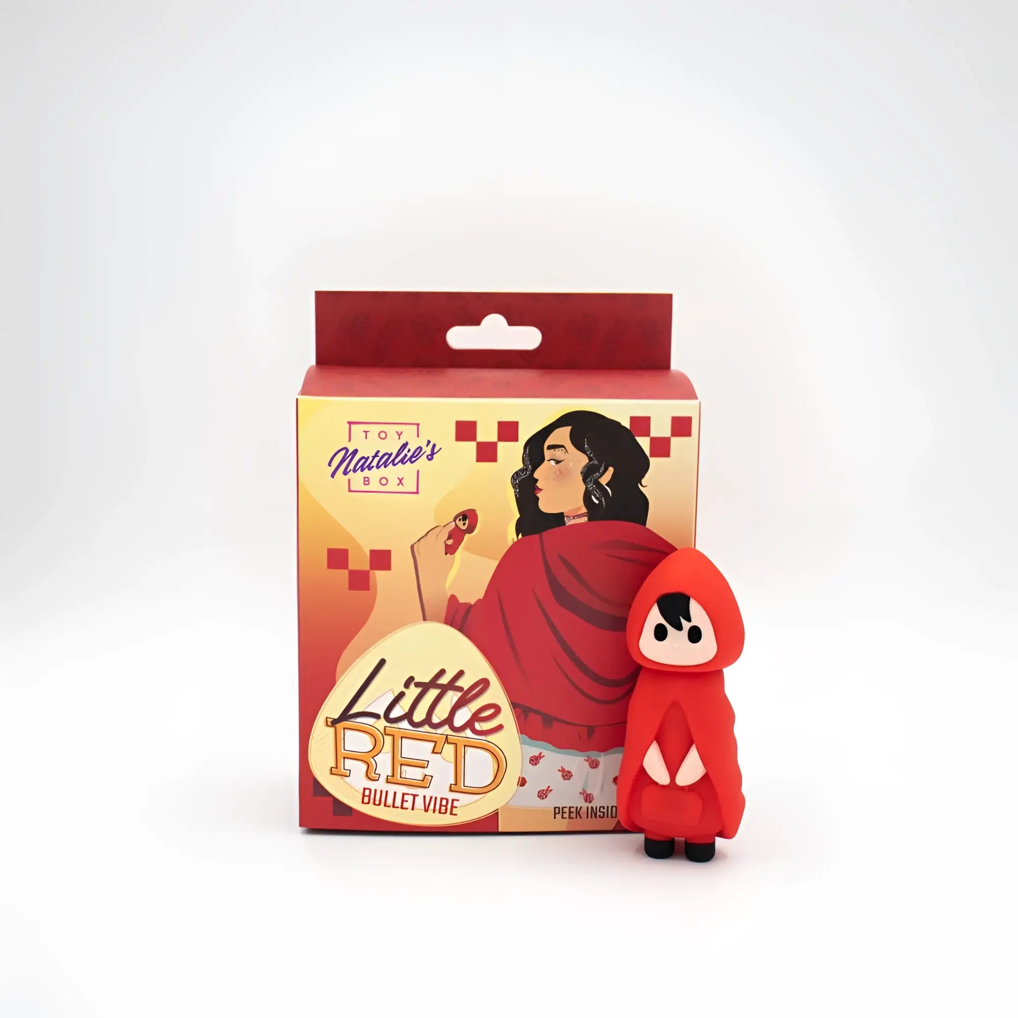 Natalies Toy Box little red bullet vibrator in red silicone with black eyes and white triangular accents