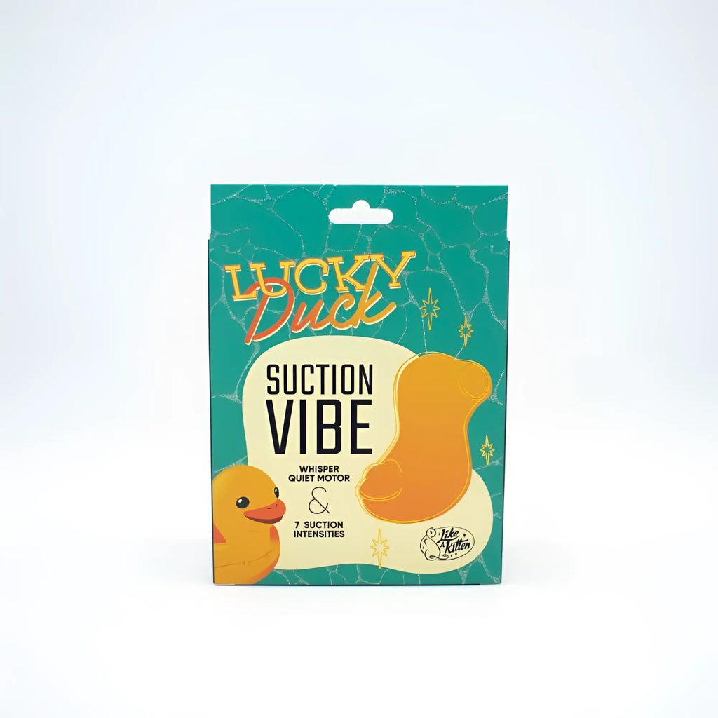 Natalies toy box lucky duck suction stimulator in orange silicone with whisper quiet motor and seven suction intensities