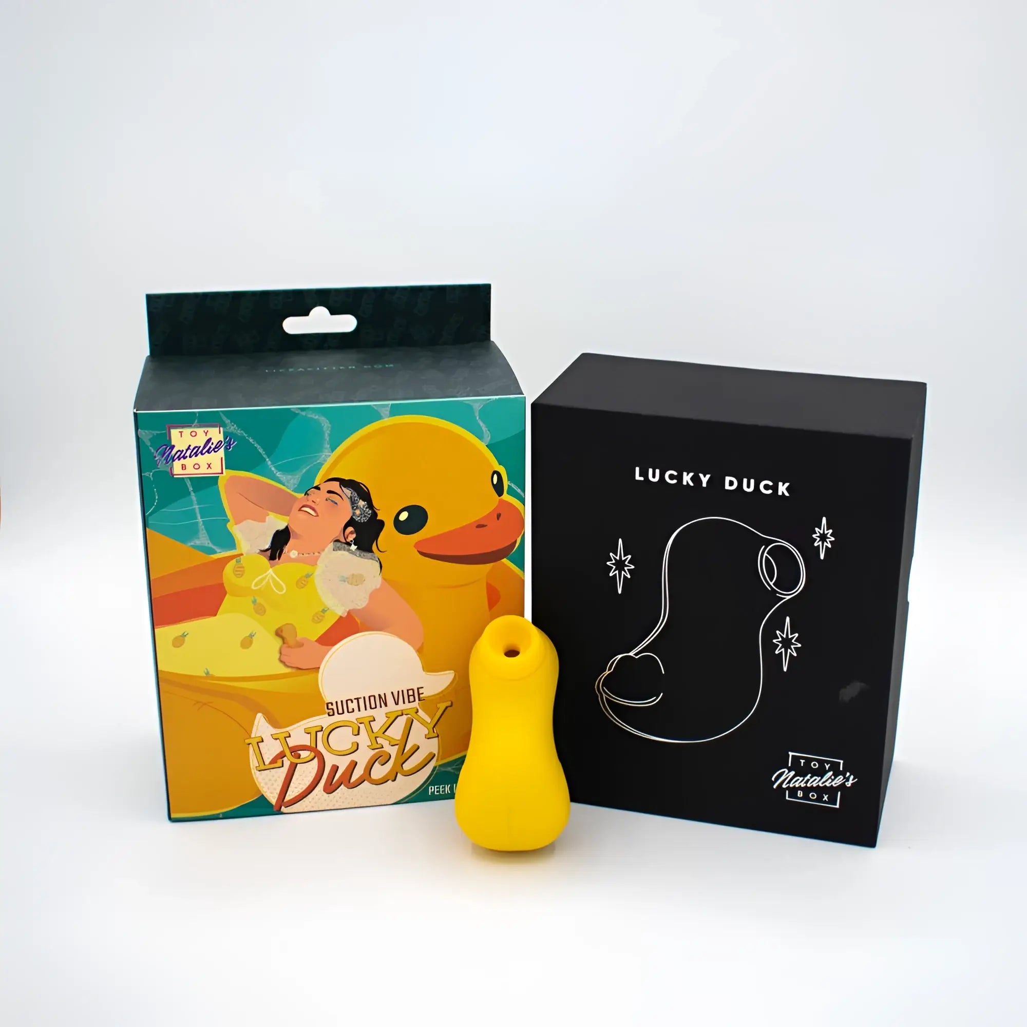 Yellow silicone suction stimulator shaped like a duck from Natalies Toy Box Lucky Duck collection