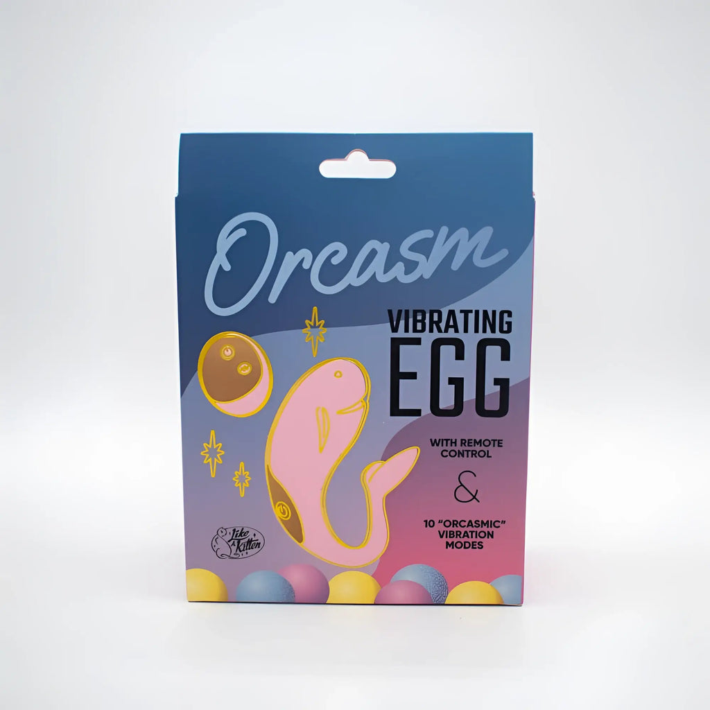 Pink and gold wearable egg vibrator with remote control in colorful packaging from Natalies Toy Box Orcasm series