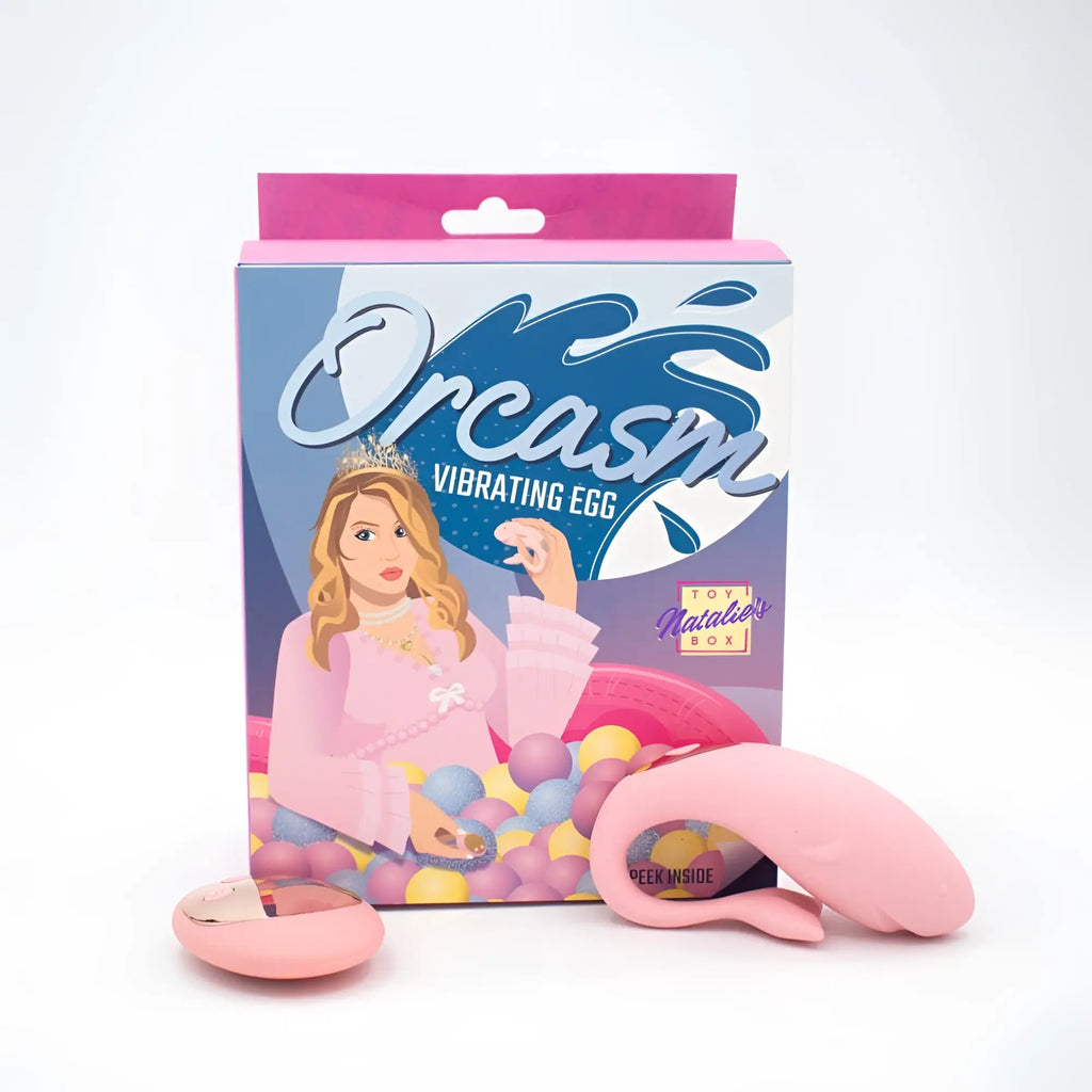 Pink silicone vibrating egg with matching base and circular control pad from natalies toy box orcasm remote vibrator