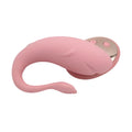 Pink silicone whale-shaped orcasm remote controlled wearable egg vibrator with metallic control panel and two buttons