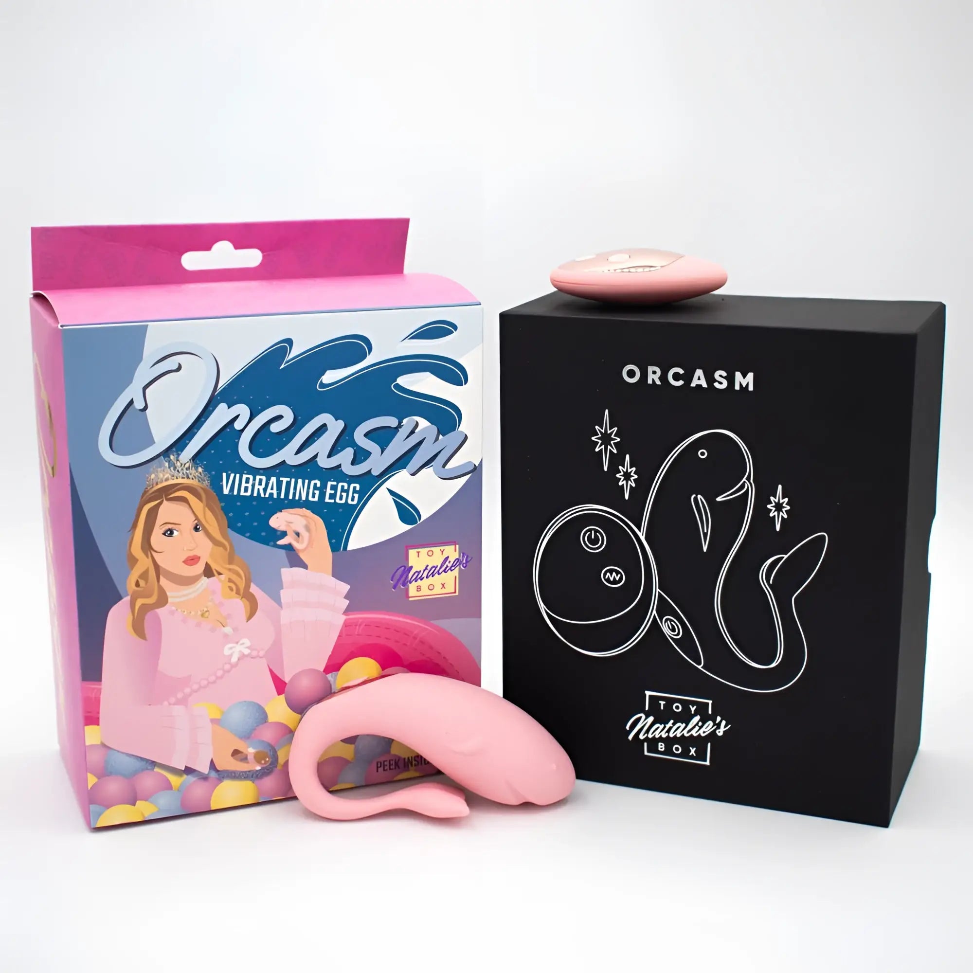 Pink silicone whale-shaped wearable vibrating egg vibrator from Natalies Toy Box with remote control