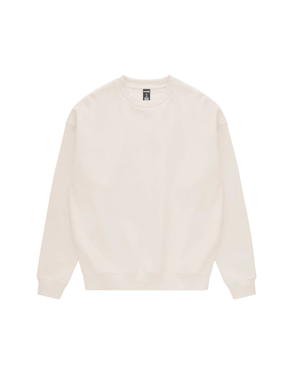Off-white crewneck sweatshirt with a ribbed collar, cuffs, and hem, set against a plain white background.