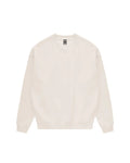 Off-white crewneck sweatshirt with a ribbed collar, cuffs, and hem, set against a plain white background.