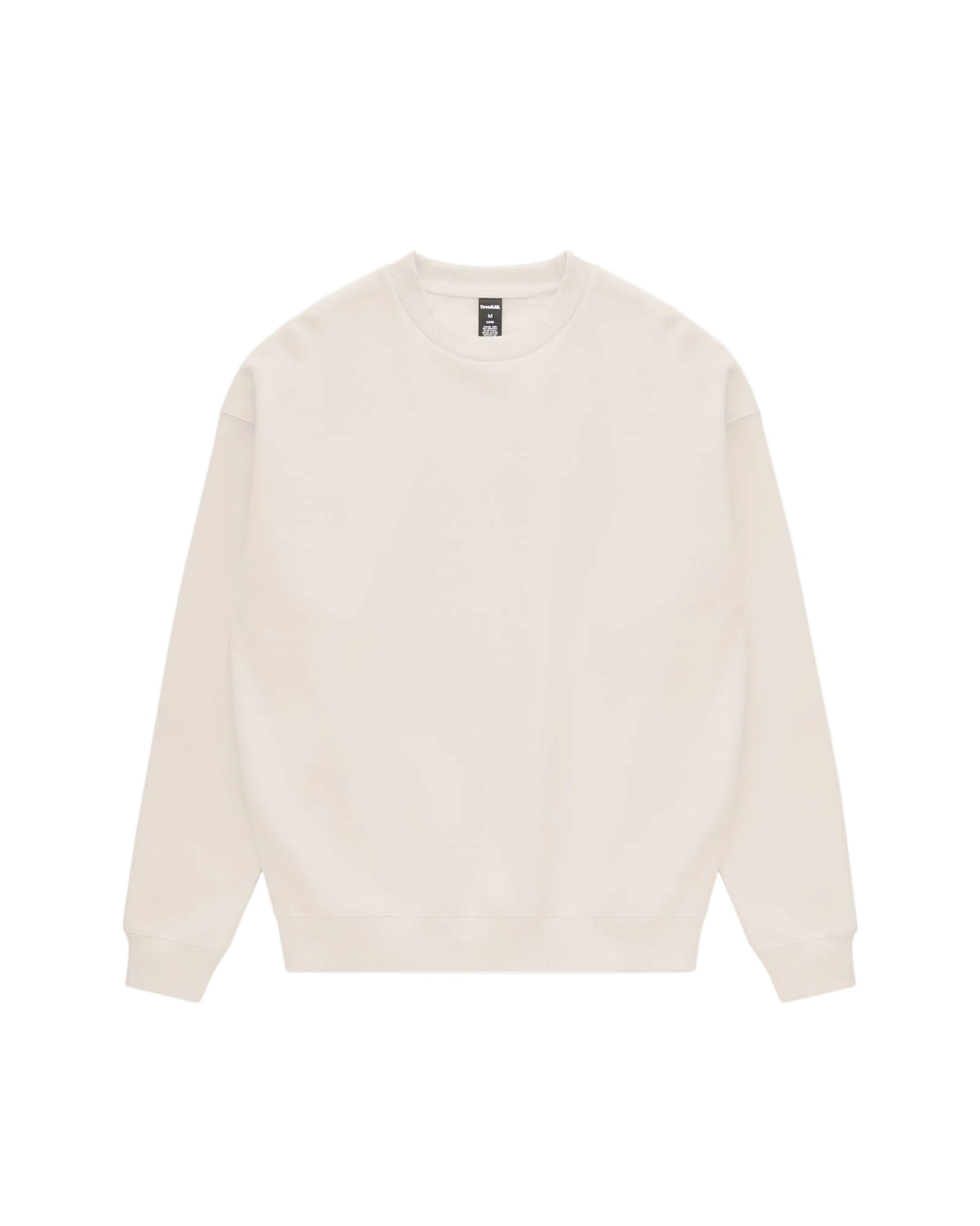 Off-white crewneck sweatshirt with a ribbed collar, cuffs, and hem, set against a plain white background.