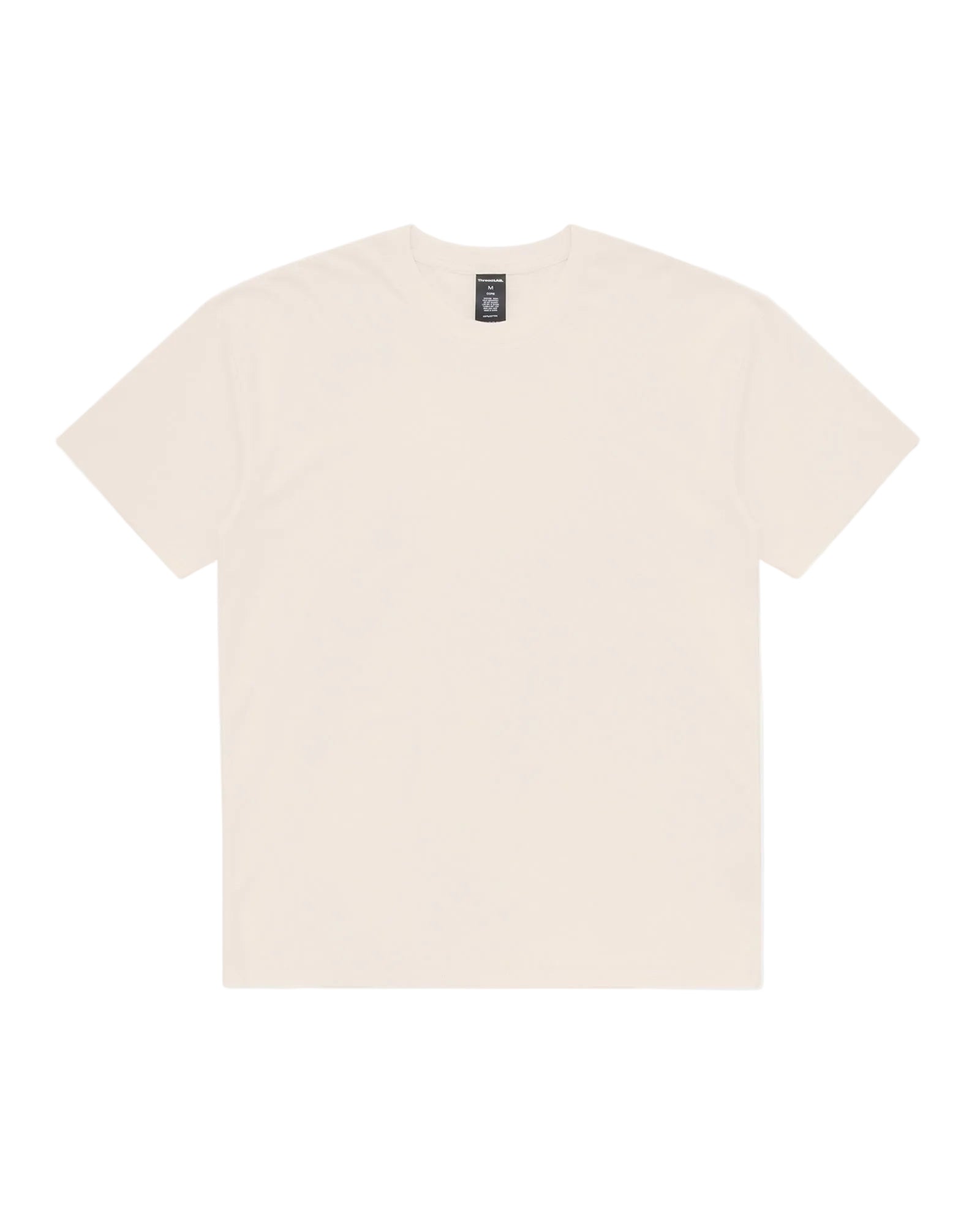 A cream-colored, short-sleeve core crewneck t-shirt, presented as a clean, front-facing product shot.