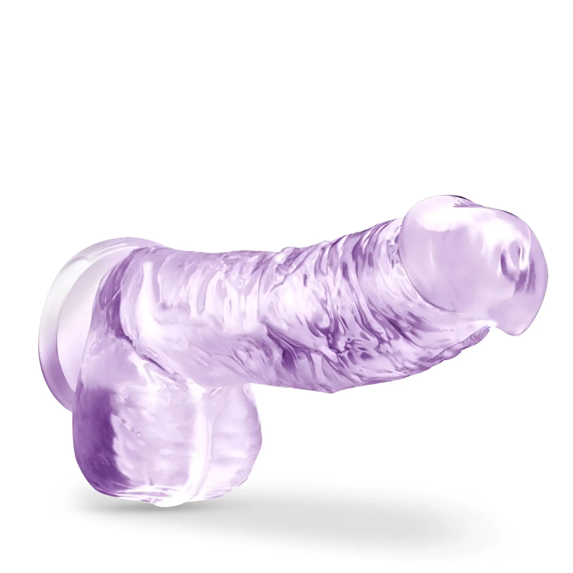 Naturally yours 6 inch crystaline dildo in translucent lavender silicone with textured wavy surface and rounded ends