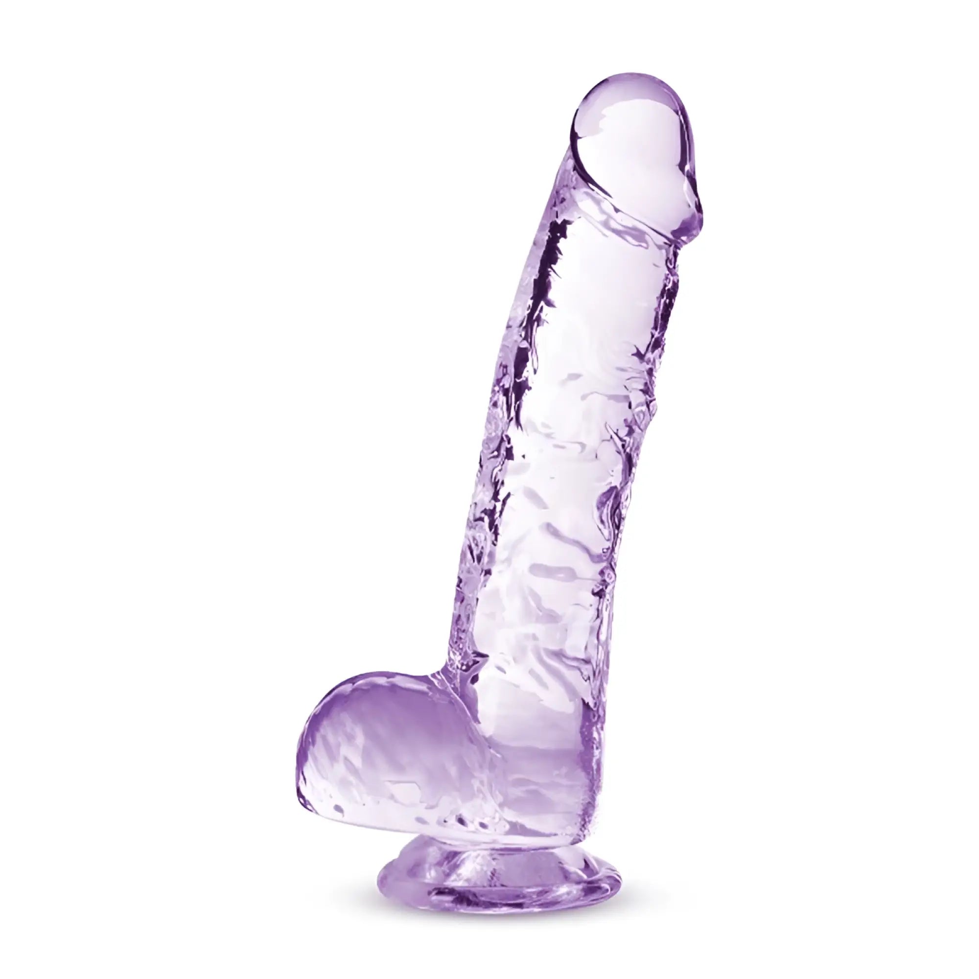 Naturally Yours 6 inch amethyst dildo made of translucent purple silicone with textured water-like surface and rounded head