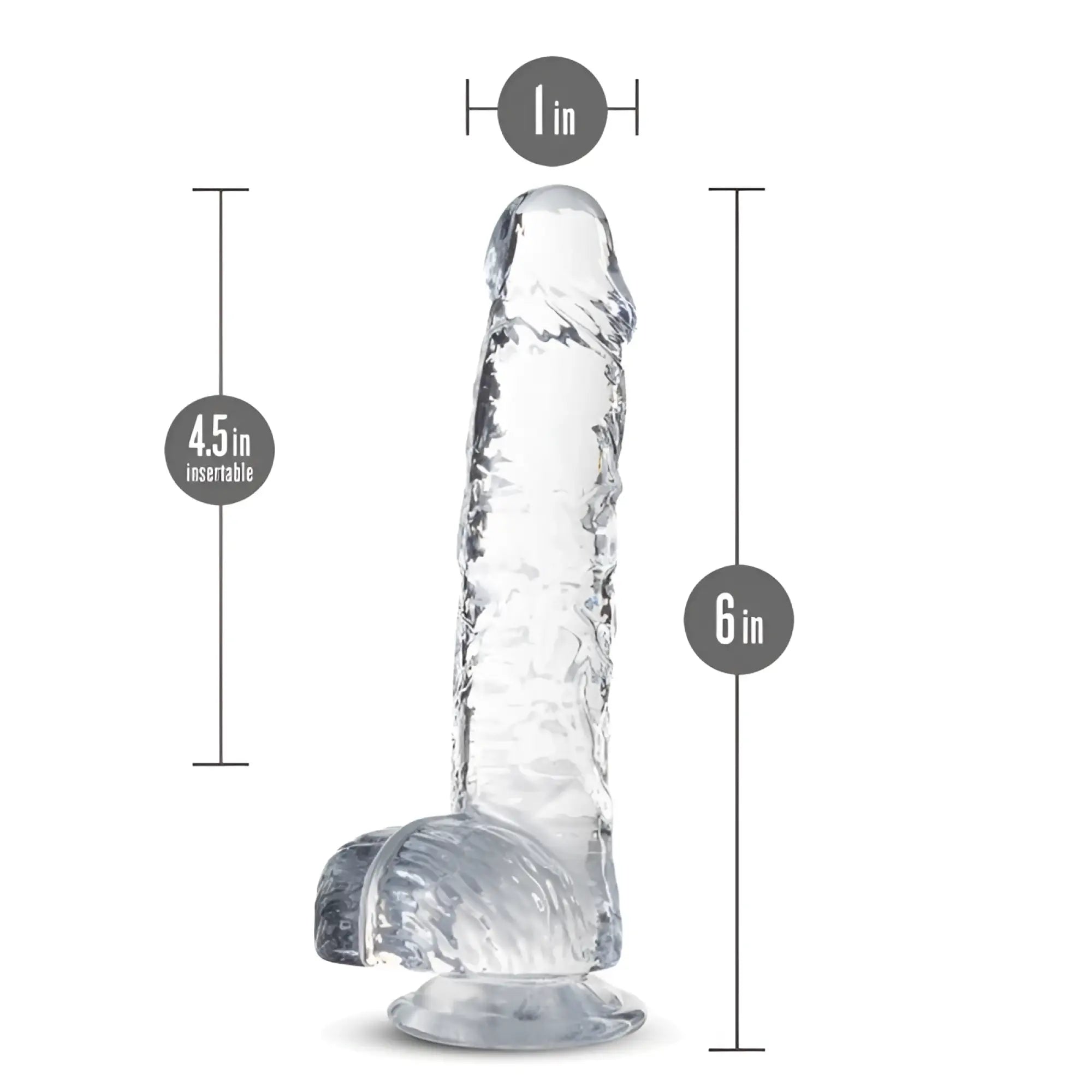 Naturally Yours 6 inch crystaline dildo clear transparent silicone with realistic texture and rounded base