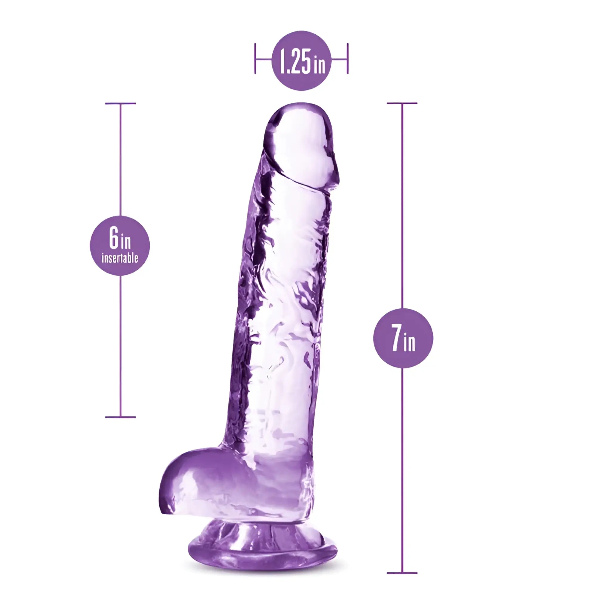 Naturally yours 7 inch crystalline dildo amethyst purple translucent silicone with textured surface and rounded base
