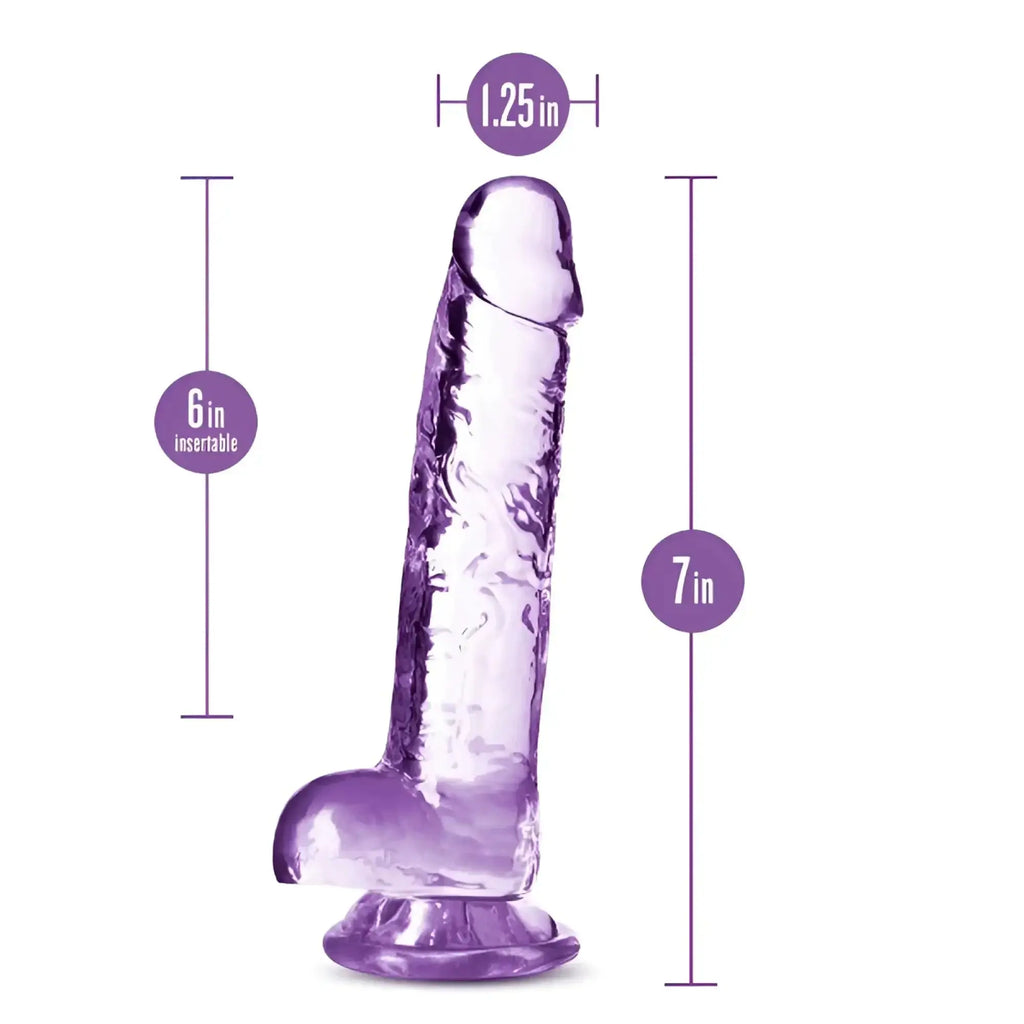 Naturally yours 7 inch crystalline dildo amethyst purple translucent silicone with textured surface and rounded base