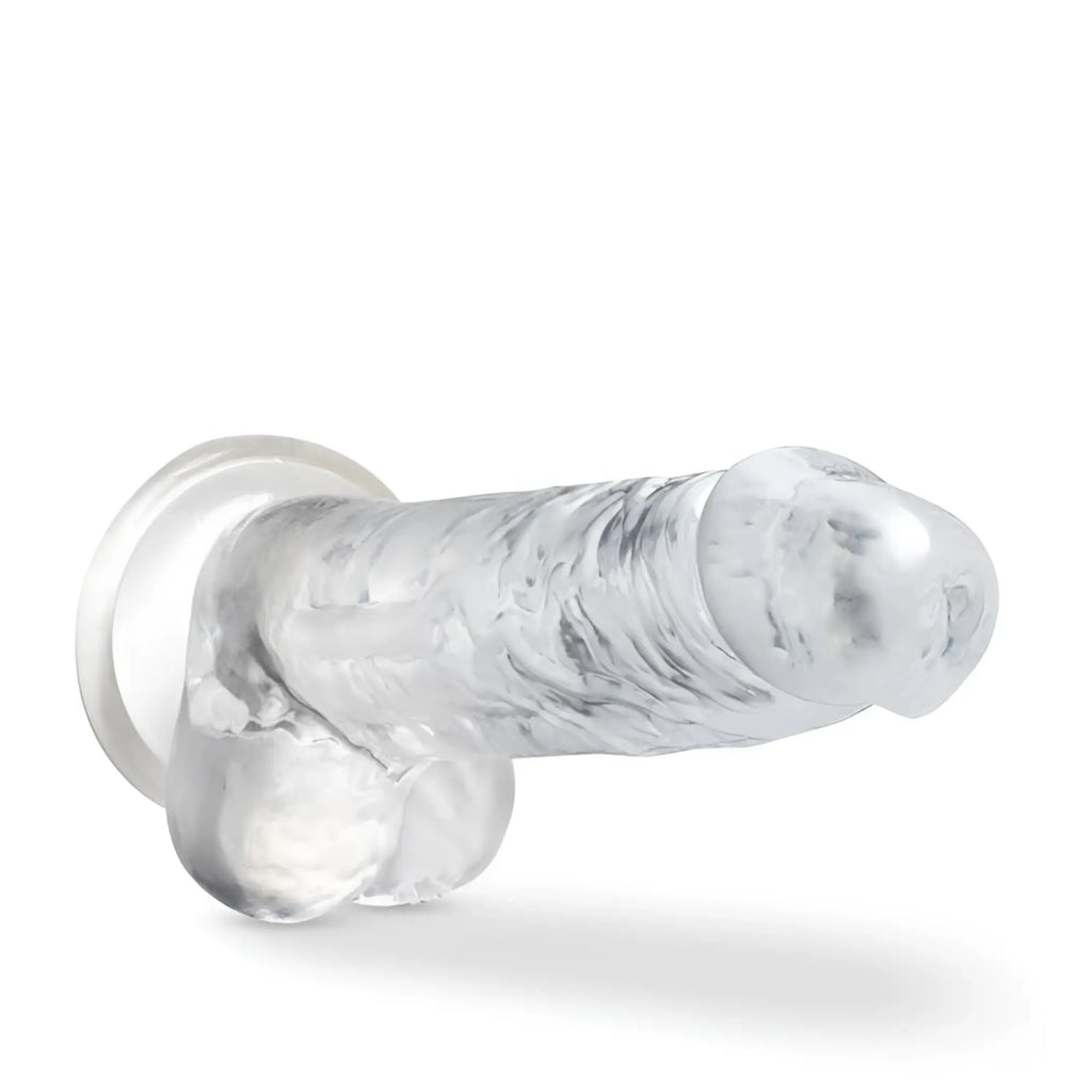Naturally yours 7 inch crystaline dildo clear textured silicone anal plug with rounded head and flared base