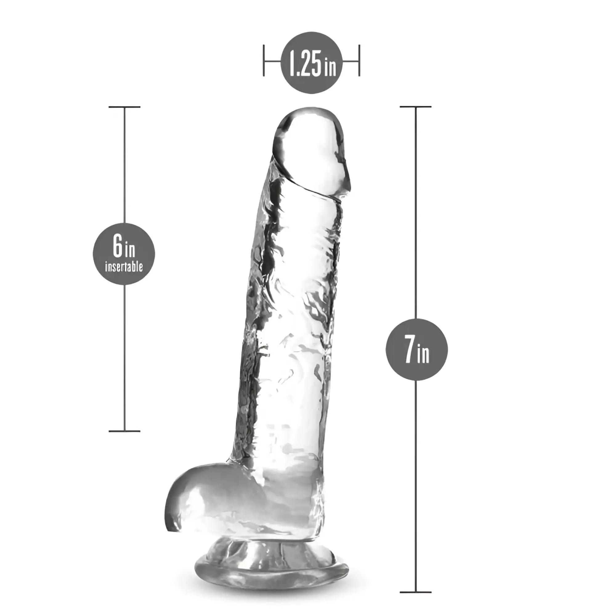 Naturally Yours 7 inch crystalline dildo clear translucent silicone textured surface with rounded head