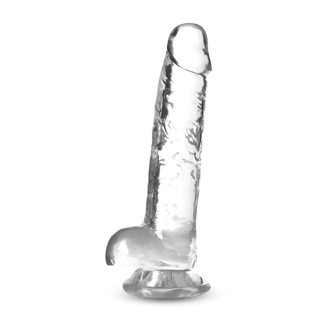 Naturally Yours 7 inch crystalline dildo clear transparent silicone with textured surface and rounded base