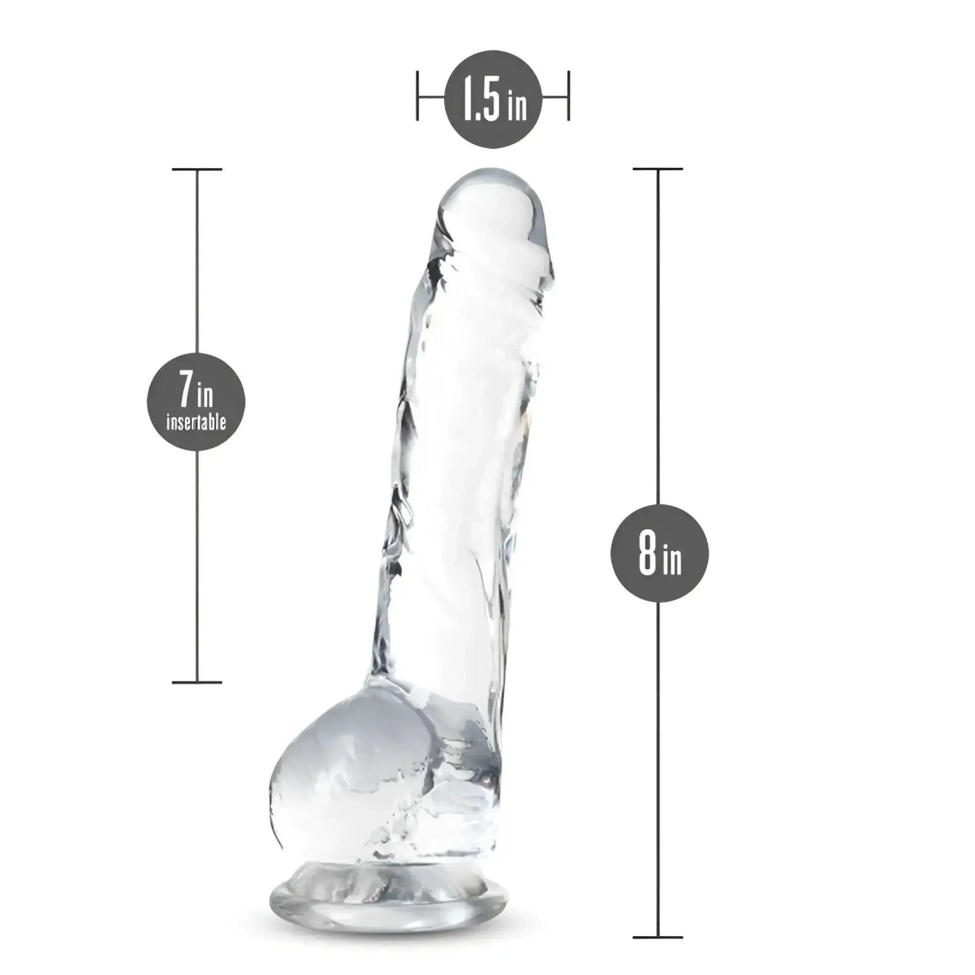 Naturally Yours 8 inch crystalline dildo is a clear transparent silicone toy with a realistic design and textured surface