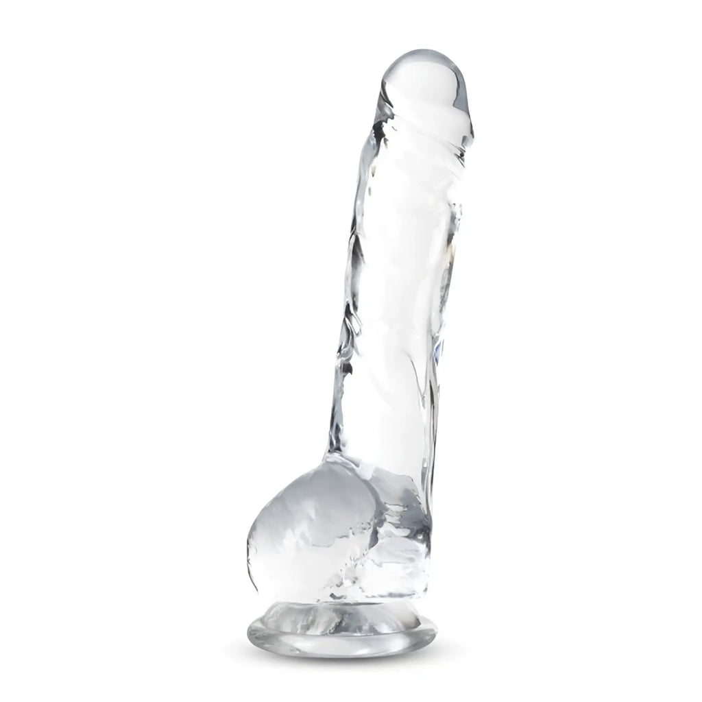 Naturally Yours 8 inch crystaline dildo clear transparent silicone with realistic design and textured surface