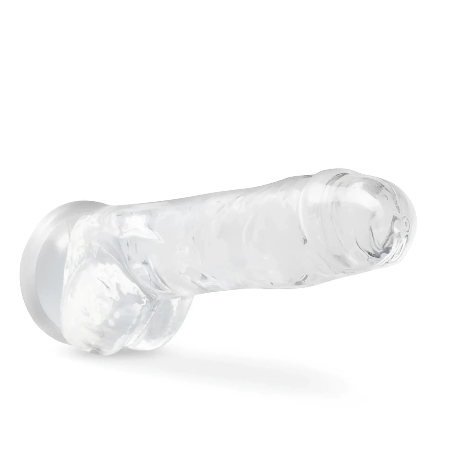 Clear transparent silicone dildo with textured surface and rounded head naturally yours 8 inch crystaline dildo diamond