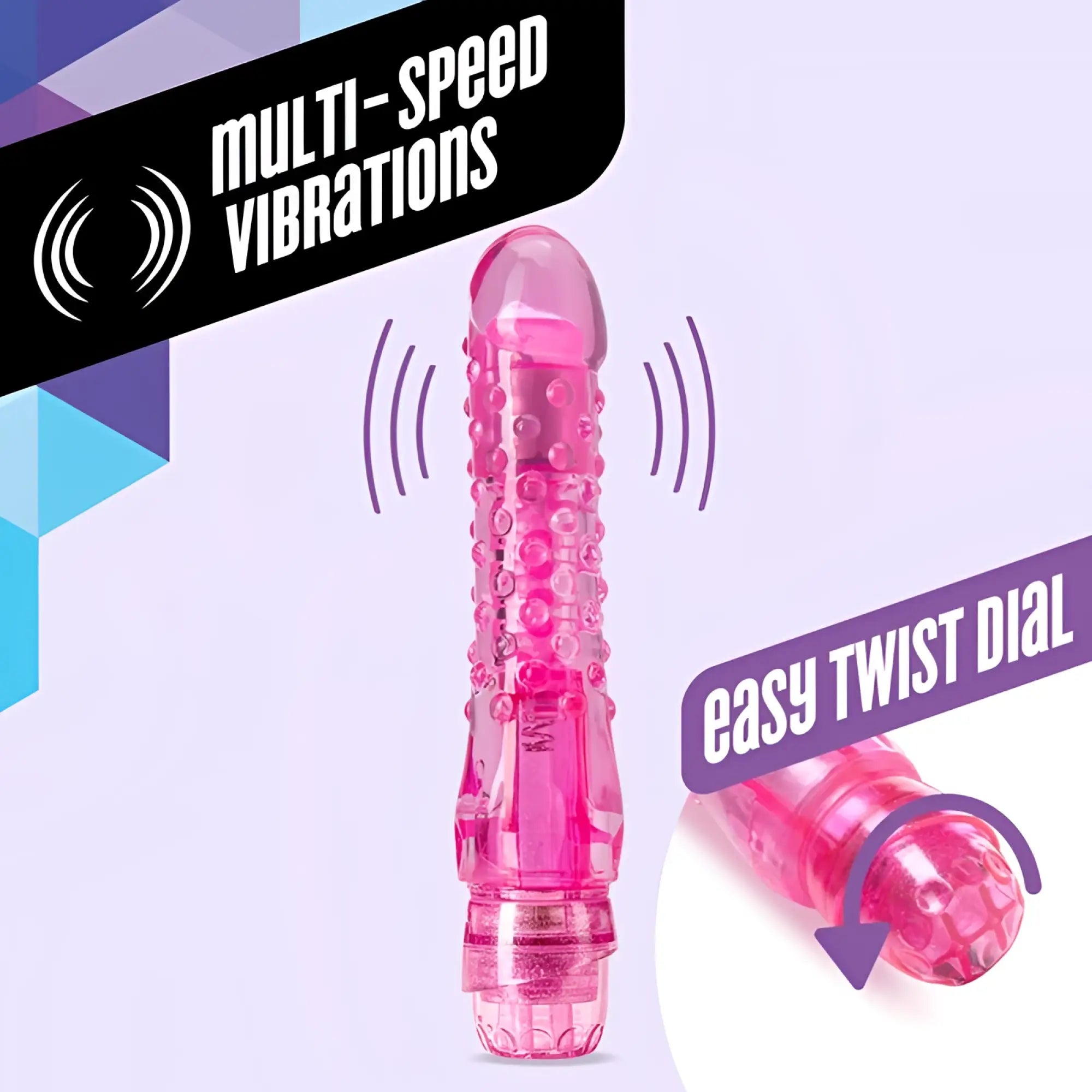 Naturally yours bump n grind pink translucent plastic vibrator with textured surface and twist dial for personal pleasure