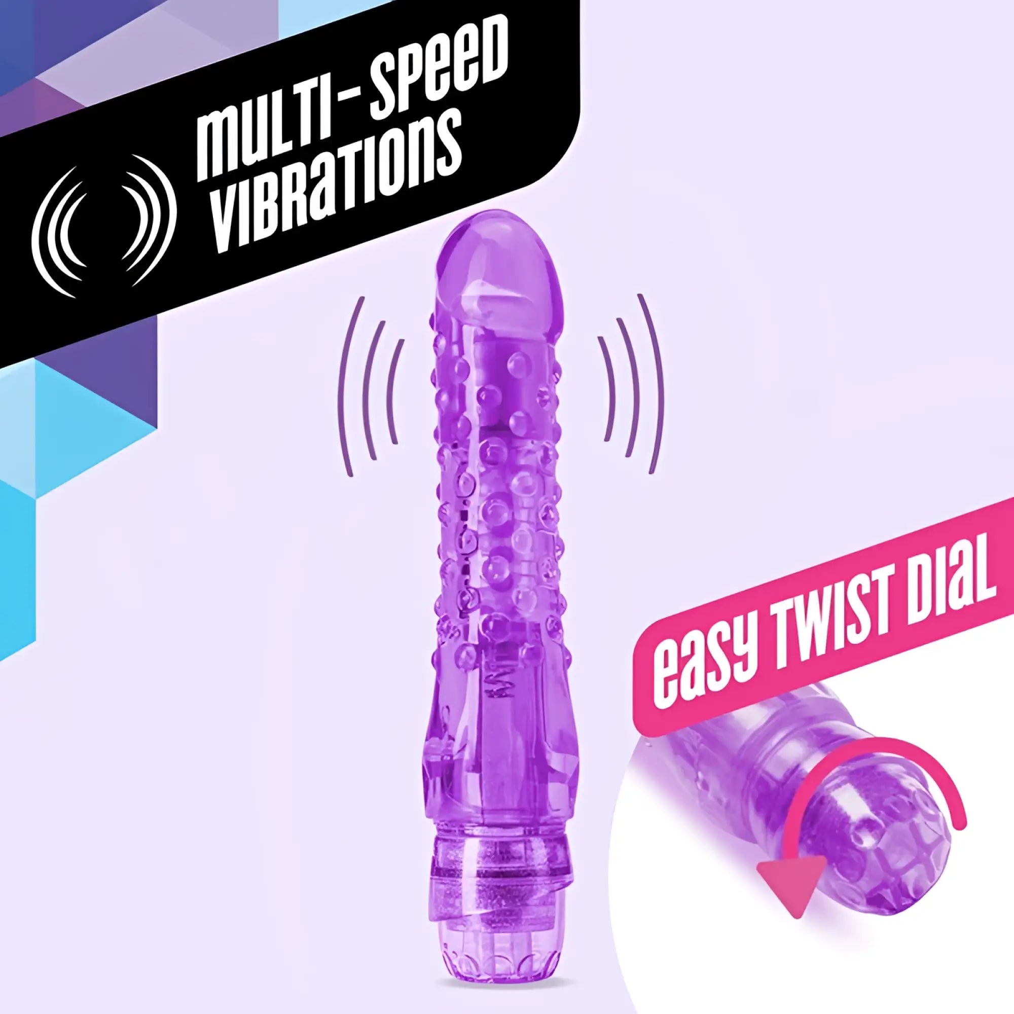 Naturally yours bump n grind purple translucent plastic vibrator with textured surface and twist dial