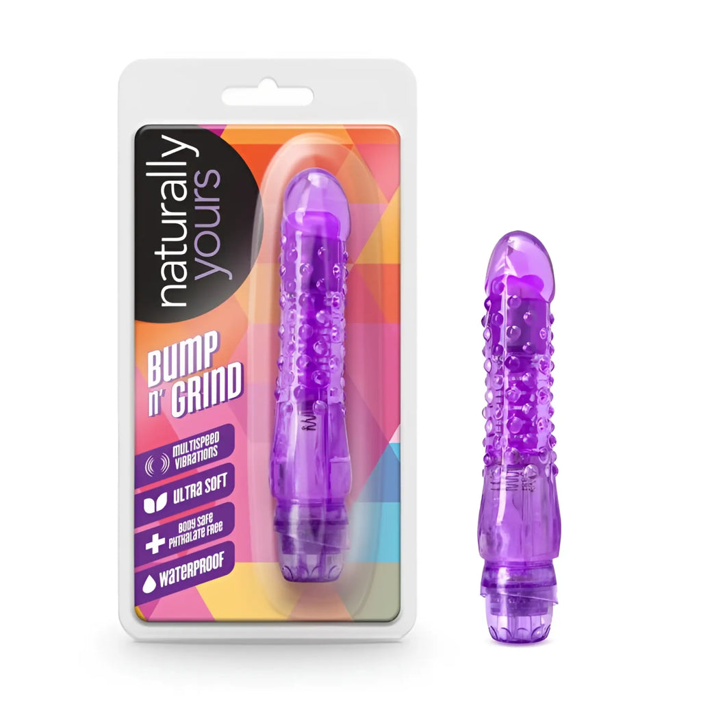 Naturally Yours bump n grind purple translucent silicone vibrato with textured bumpy surface and rounded tip
