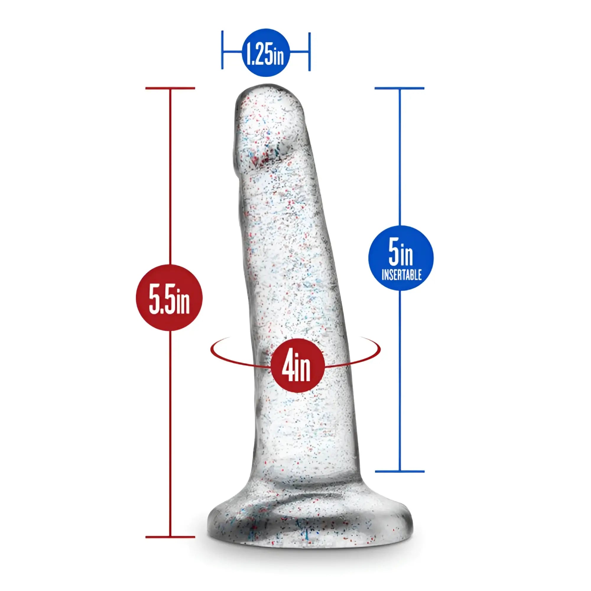 Clear glittery silicone dildo with textured surface and tapered base from Naturally Yours 5.5 inch model