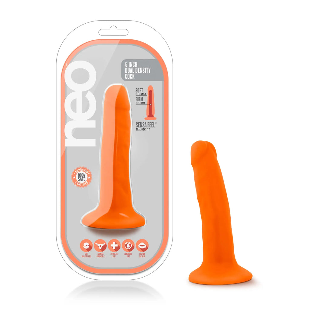 Neo neo dual density cock 6in neon orange featuring soft and firm layers for sensa feel in a realistic design