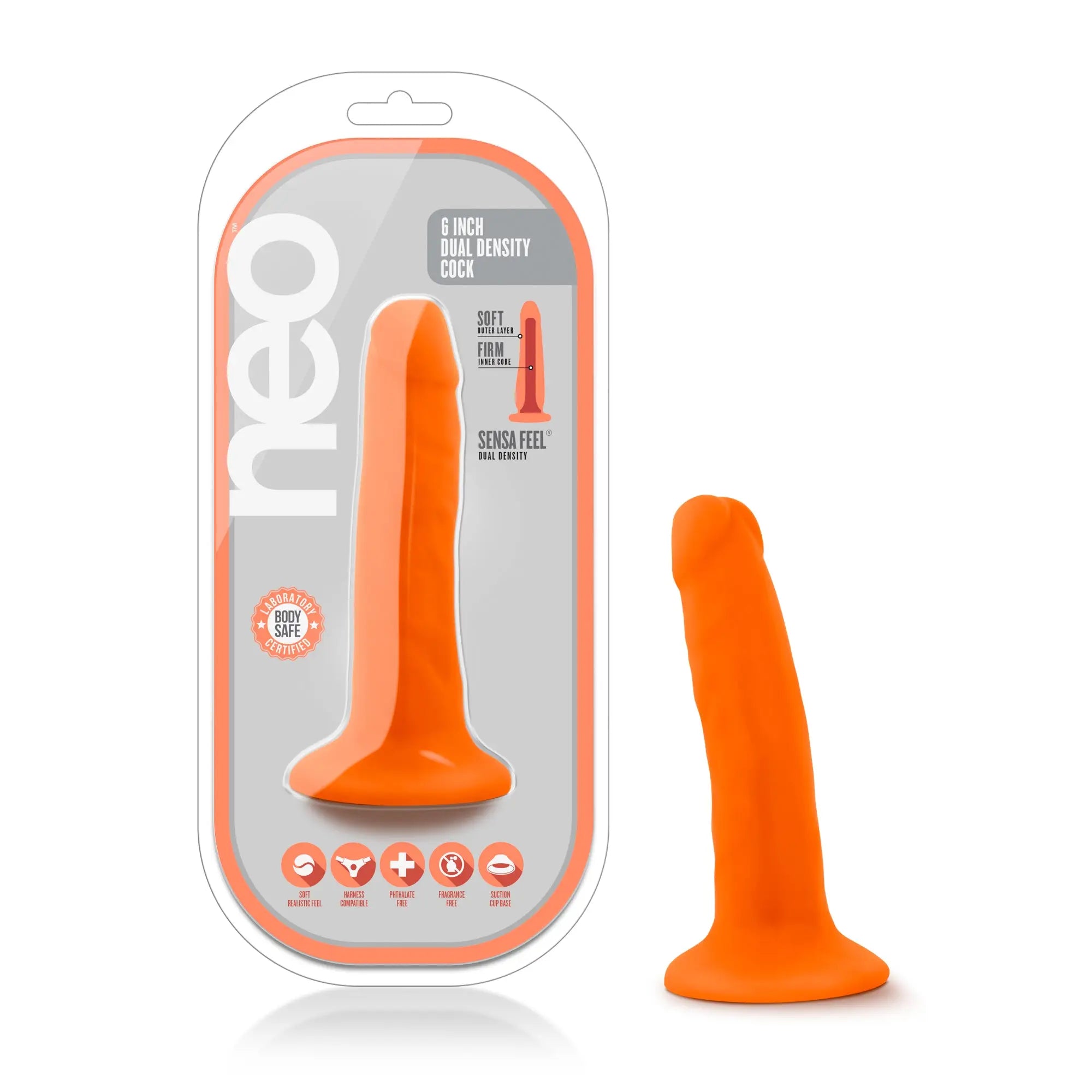 Neo neo dual density cock 6in neon orange featuring soft and firm layers for sensa feel in a realistic design