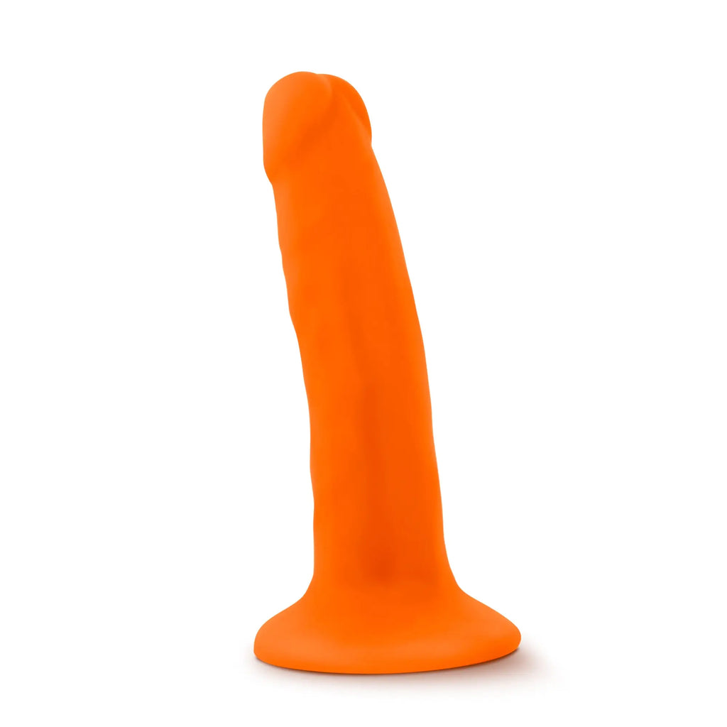 Bright orange silicone anal plug with smooth tapered design and rounded base from Neo Neo Dual Density Cock 6in Neon Orange