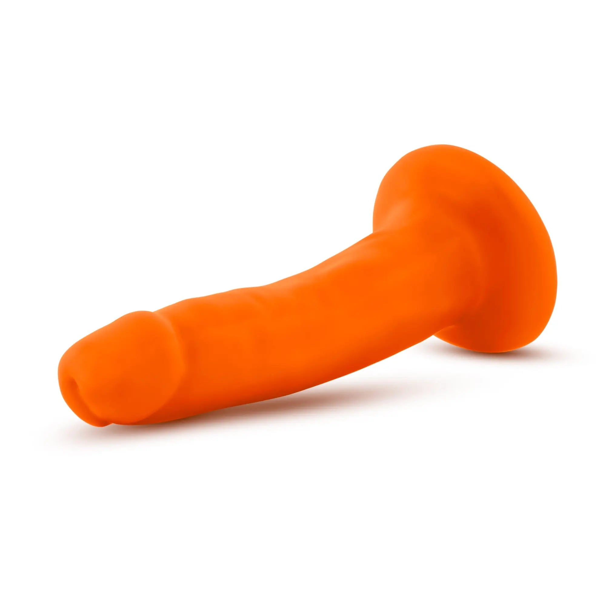 Bright orange silicone anal plug neo neo dual density cock 6in with rounded flared base and tapered tip