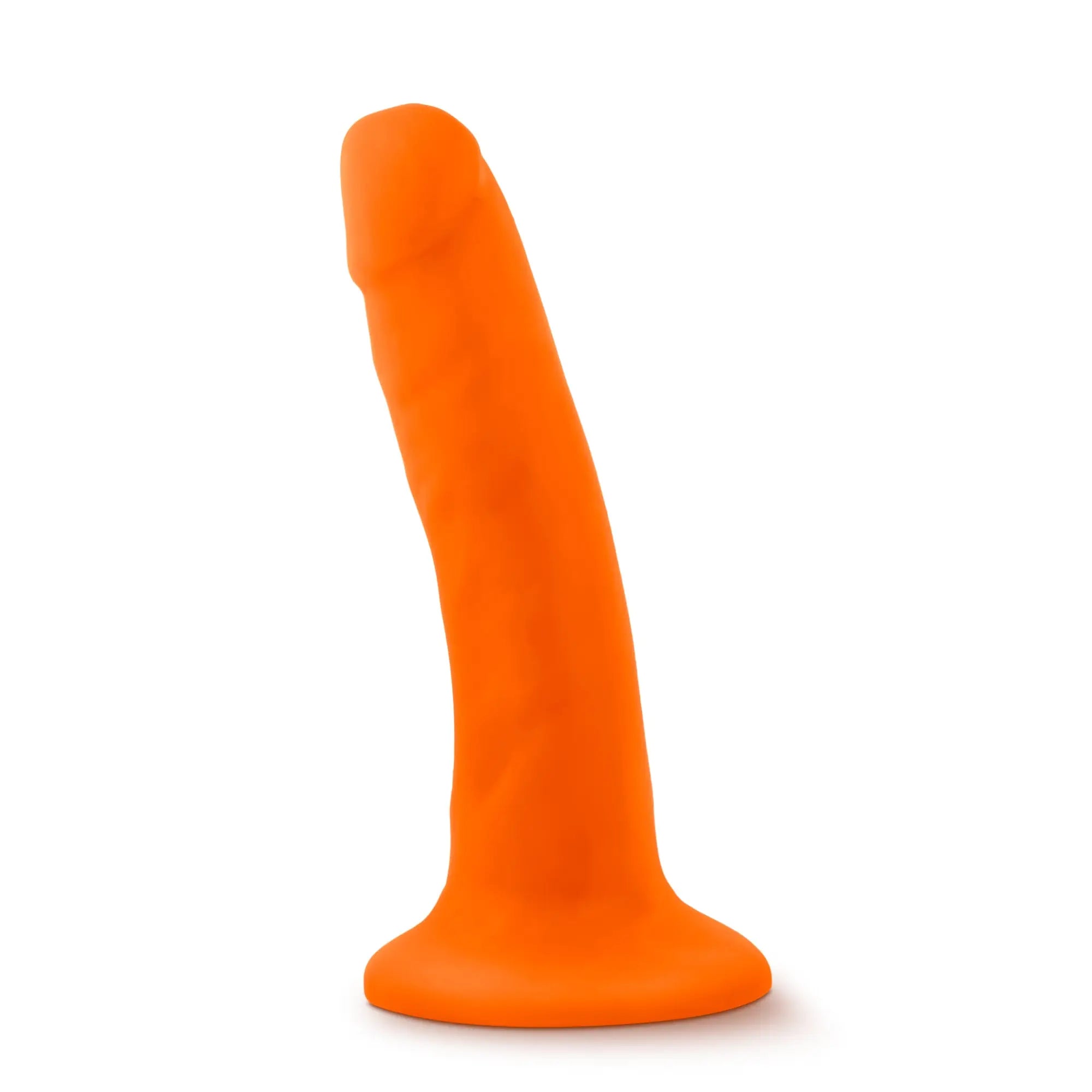 Bright orange silicone anal plug with smooth tapered design and rounded base from Neo Neo Dual Density Cock 6in Neon Orange