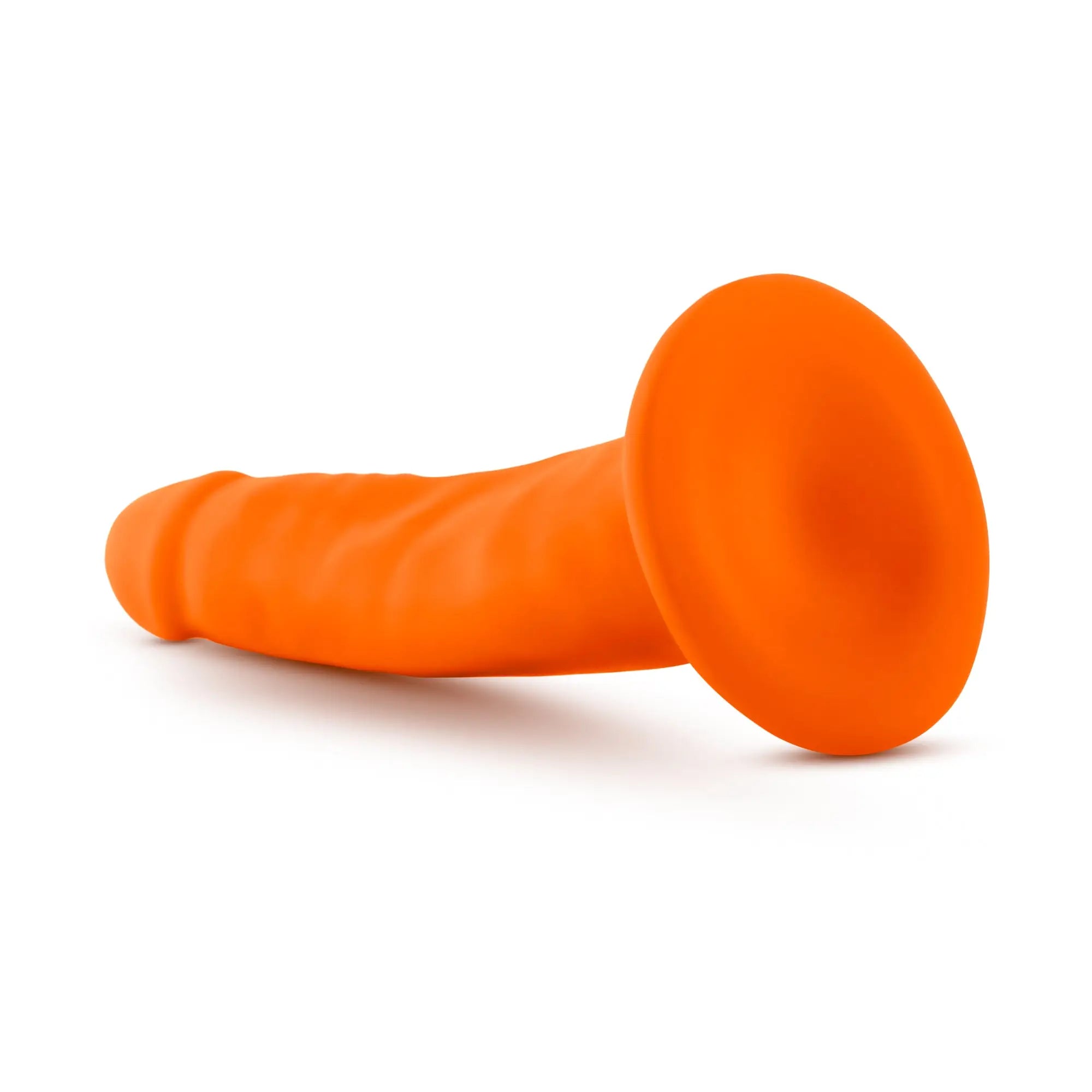 Bright orange silicone suction cup dildo neo neo dual density cock 6in neon orange for hands free use