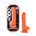 Neo Elite 7.5 inch neon orange silicone dual density cock with balls by Blush for realistic use