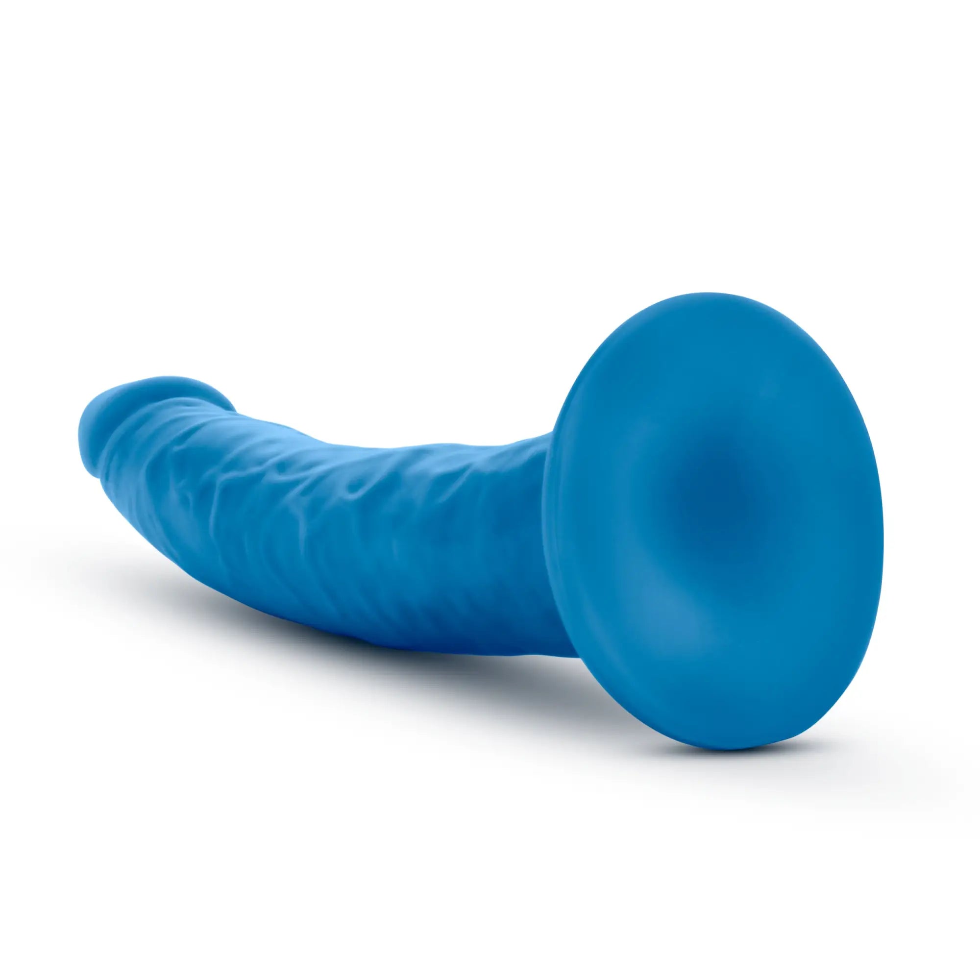 Neo Elite 7.5in silicone dual density cock neon blue with rounded suction cup base and textured surface