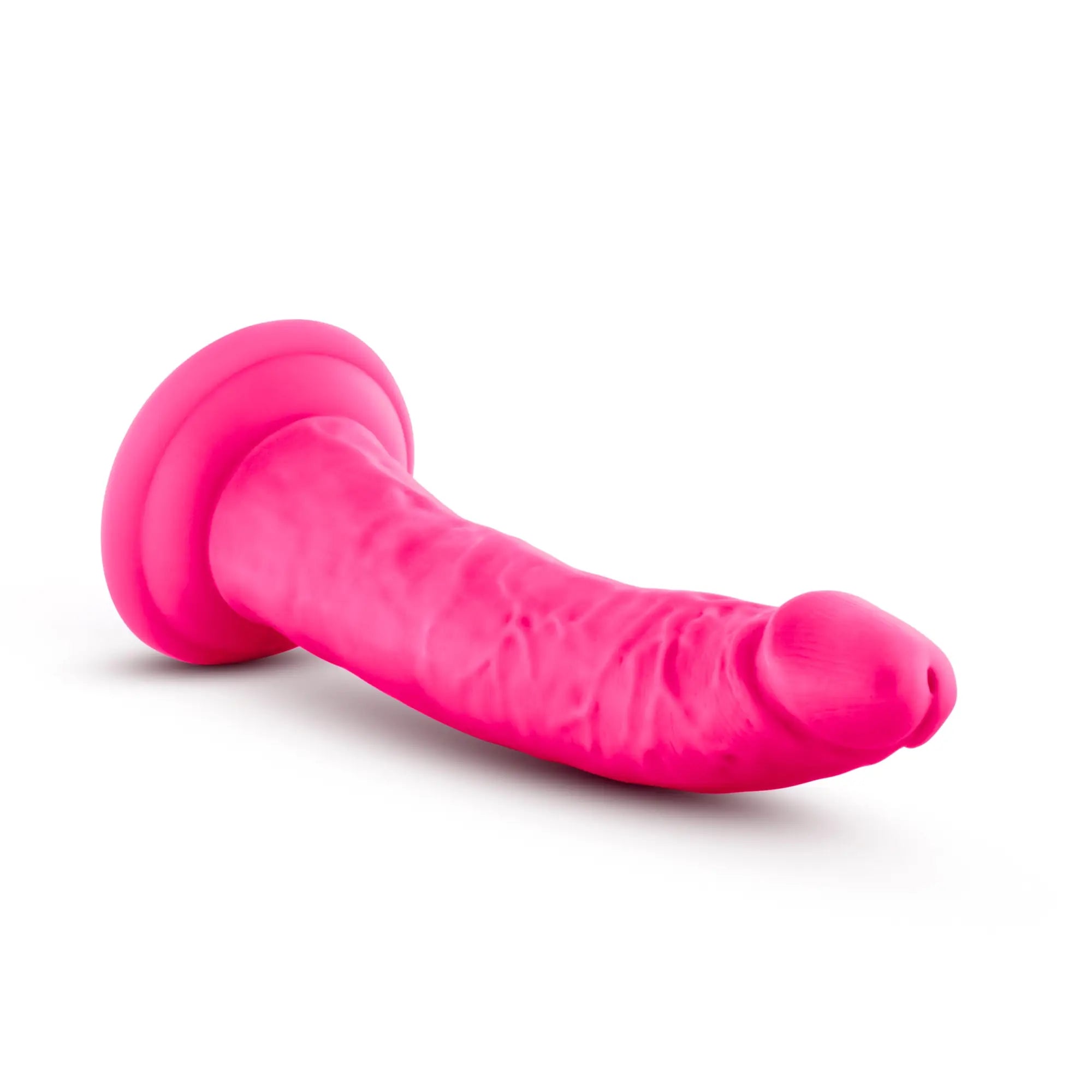 Bright pink silicone Neo Elite 7.5 inch dual density anal plug with textured surface and rounded head