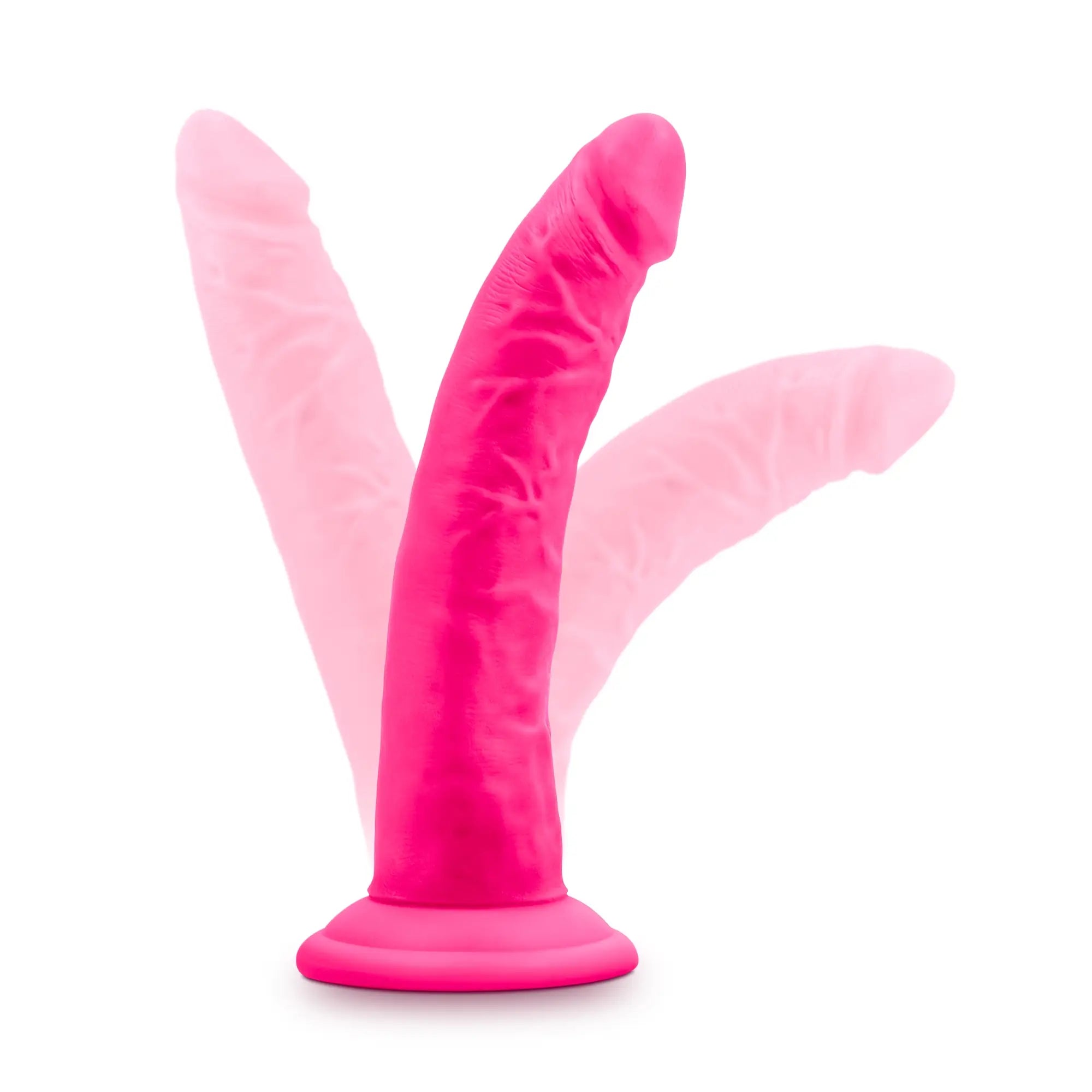 Vibrant pink silicone Neo Elite 7.5in dual density dual-headed dildo with textured surface and ergonomic design