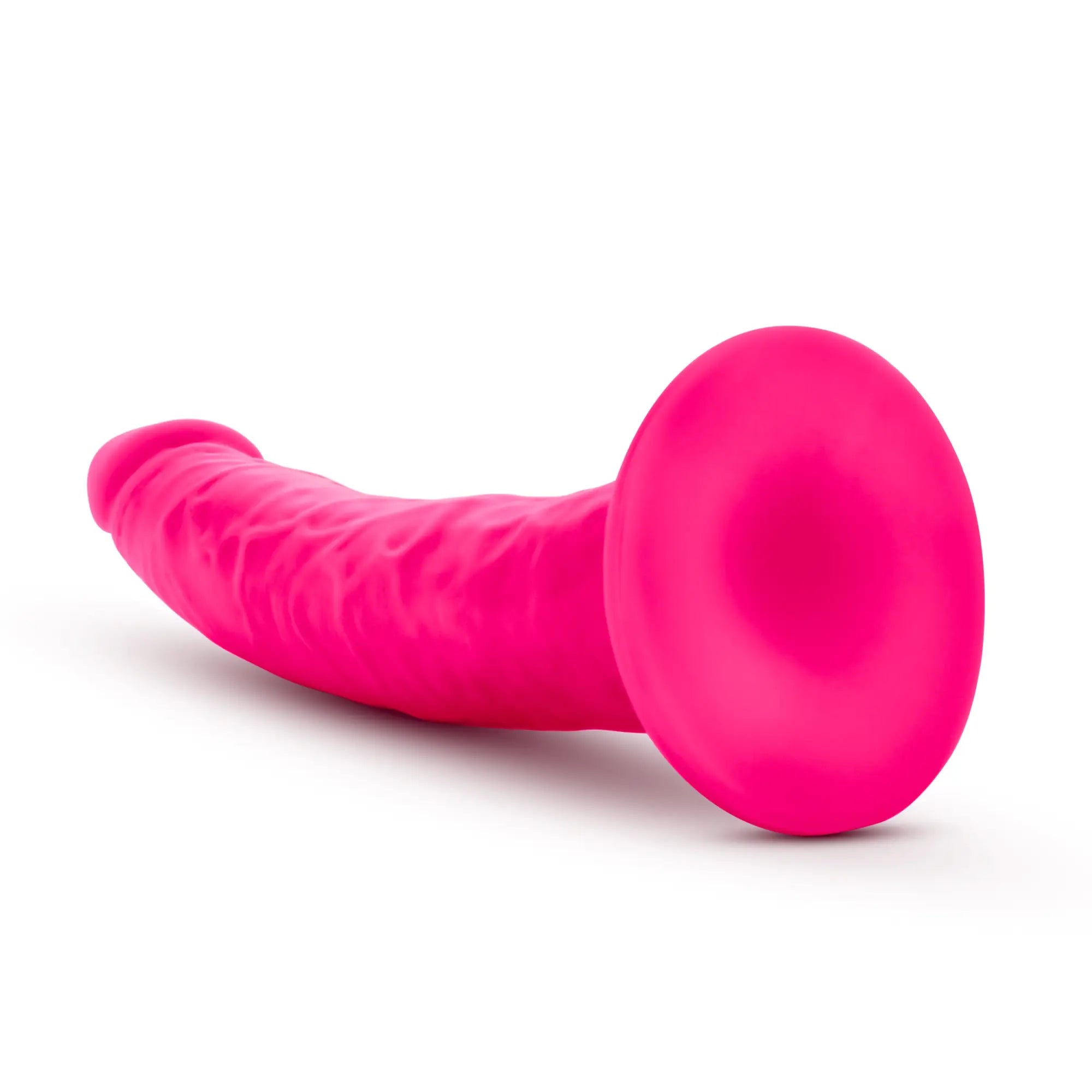Vibrant pink silicone dual density 7.5 inch Neo Elite toy with textured shaft and smooth rounded head