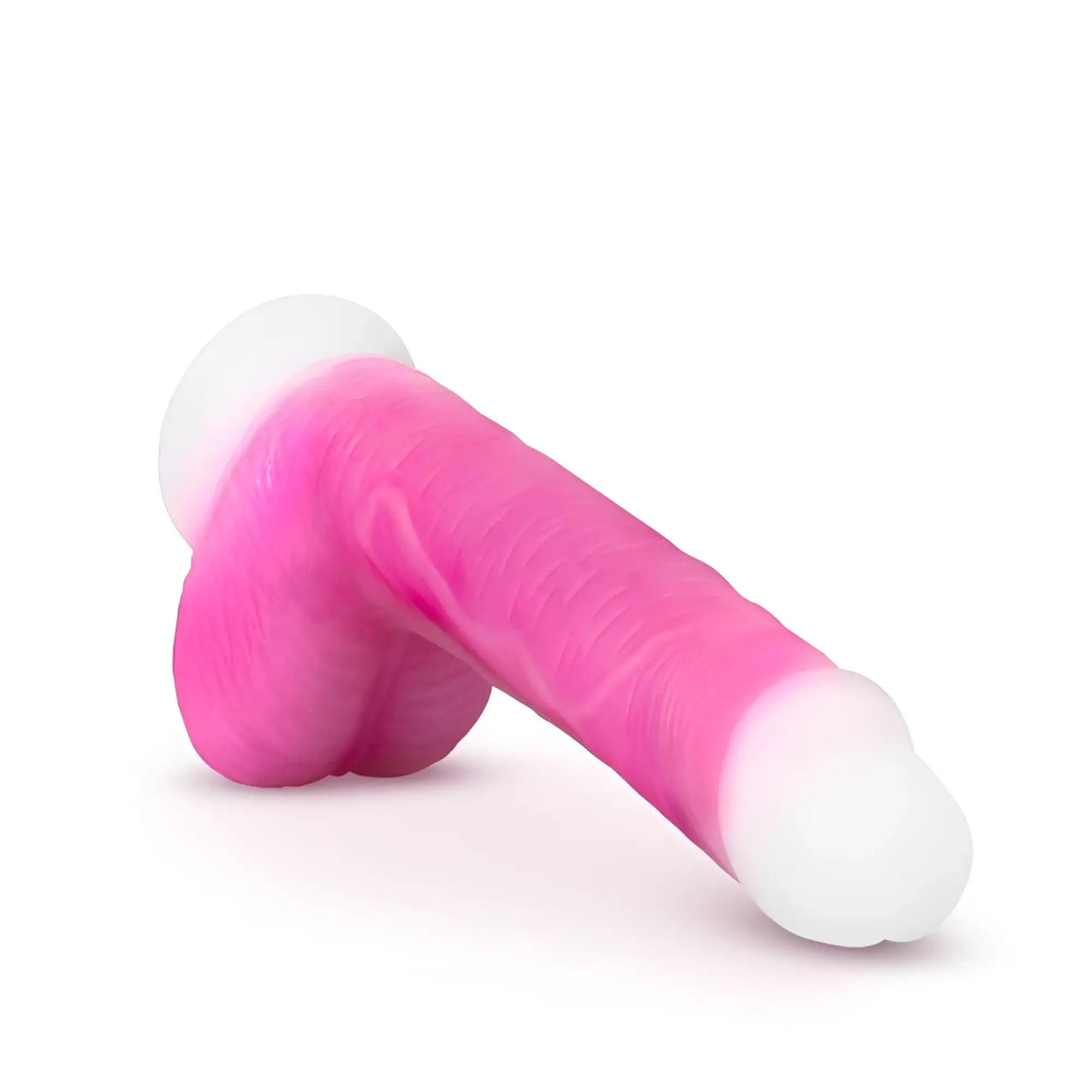 Pink and white silicone neo elite roxy 8in gyrating dildo with textured surface for enhanced stimulation